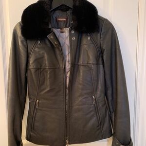 Insulated Danier Genuine Leather Jacket With Fur Collar - Size XS/2TP